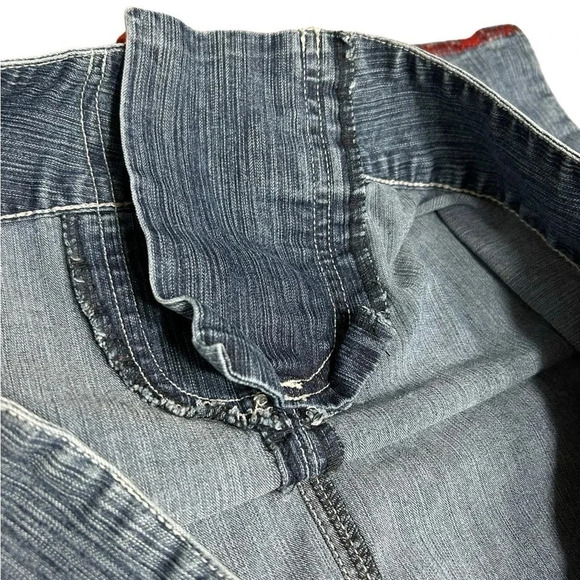 Y2K vtg HOTKISS jean skirt ,made in USA.size 9 ,blue with red Lace up,red hem. - Picture 10 of 14